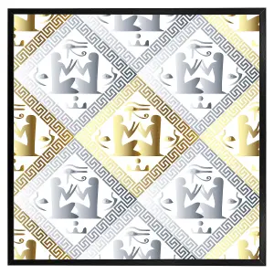 Egyptian hieroglyphs in gold & silver (Picutre Frame) / 12x12" / White