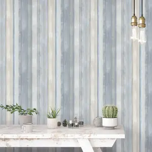 Galerie Evergreen Blue Waterfall Stripe Smooth Wallpaper