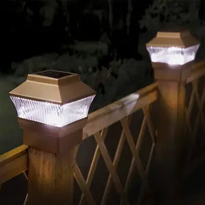 Pack of 2 Solar Powered LED Post Lights, Fit standard 4inch Post, Automatic on, Bronze Finish