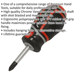 Ergonomic PREMIUM Pozi Stubby Screwdriver 2 x 38mm with Magnetic Tip