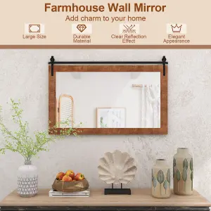 Costway Bathroom Wall Mounted Mirror Rustic Decorative Wall Mirror w/ Wood Frame