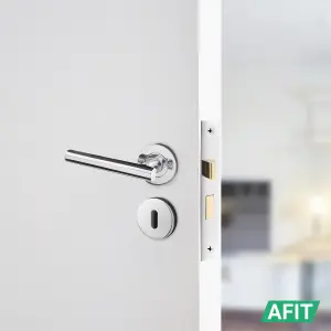 AFIT Polished Chrome Key Lock Door Handle Set Sash Lock (64mm), Hinges & 2 Escutcheons Olvera Range