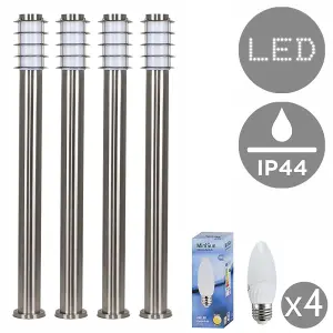 ValueLights Wharf 4 x Outdoor Stainless Steel Bollard Lantern Light Posts - 1 Metre - Complete with 4w LED Candle Bulbs 3000K