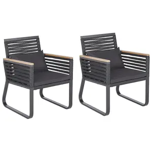 Set of 2 Garden Chairs with Cushions CANETTO Metal Black