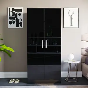 Vida Designs Hulio Black High Gloss 2 Door Wardrobe (H)1700mm (W)760mm (D)470mm