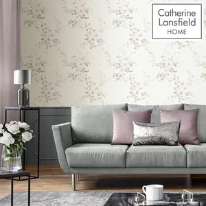 Catherine Lansfield Canterbury Floral Wallpaper Cream/Pink Muriva 165507