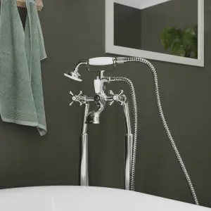 GoodHome Etel Chrome effect Floor-mounted Mono mixer tap with shower kit