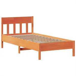 Berkfield Bed Frame without Mattress Wax Brown 75x190 cm Small Single Solid Wood Pine