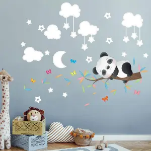 Walplus Combo Kids - Sleepy Panda With White Baby Sky Wall Sticker PVC