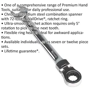 16mm Flexible Ratchet Spanner with Chrome Vanadium Steel