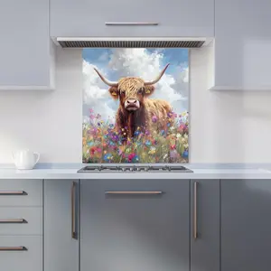 Highland Cow In A Summer Meadow Kitchen Splashback