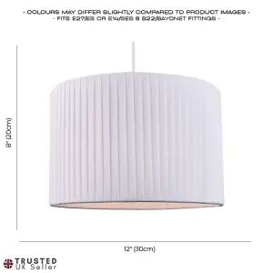 Contemporary Designer Double Pleated White Cotton Fabric 12 Drum Lamp Shade