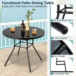 Costway Outdoor Dining Table Patio Round Tempered Glass Table with 35mm Umbrella Hole