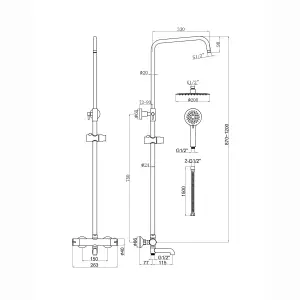 ENKI Dune Chrome 3-Outlet Multi-Function Thermostatic Overhead Shower Set 200mm