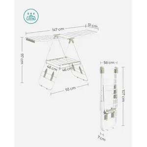 Steel Foldable Gullwing Drying Rack White/Green / 147cm W x 51cm D