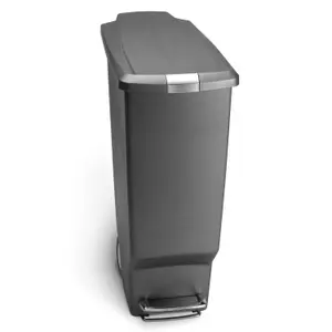 simplehuman 40L Slim Kitchen Pedal Bin with Lid Lock, Silent Soft Close Lid, Strong Steel Pedal, Grey Plastic