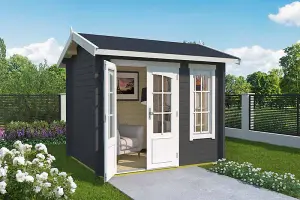 Alex Mini-Log Cabin, Wooden Garden Room, Timber Summerhouse, Home Office - L290 x W254.1 x H245.1 cm