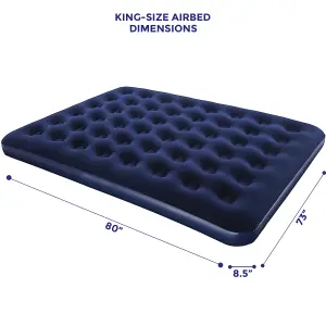 Easy Inflate King Size Airbed inflatable Flocked Air bed 80x60x8.5"