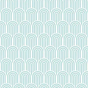 Hoopla Walls Retro Arch Teal Blue 10m Wallpaper Matt Smooth