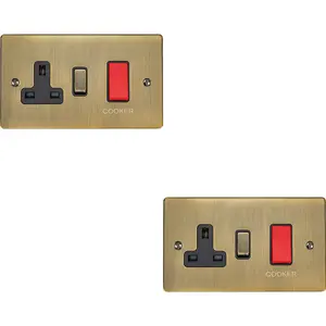 2 PACK 45A DP Oven Switch & Neon Appliance Light ANTIQUE BRASS & Black Trim