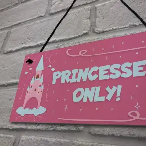 Red Ocean Princesses Only Hanging Plaque Door Nursery Bedroom Sign Gift Baby Girls Fairytale Decor