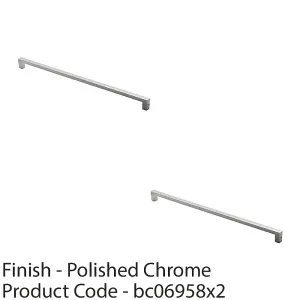 2 PACK - Square Block Pull Handle 330 x 10mm 320mm Fixing Centres Polished Chrome