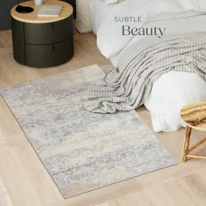 Washable Rug Dalia - various sizes, faded pattern, easy-care short pile, made of synthetic wool and felt, non-slip base - beige