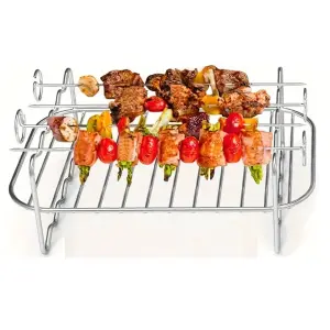 Rectangle Air Fryer Skewer Rack Grill With 4 Metal Kebab Vegetable Skewers 20cm