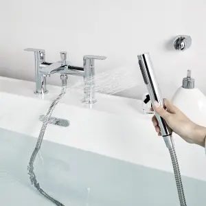 BATHWEST Bathroom Double Handle Mixer Monobloc Tap with Handheld Shower Head Chrome