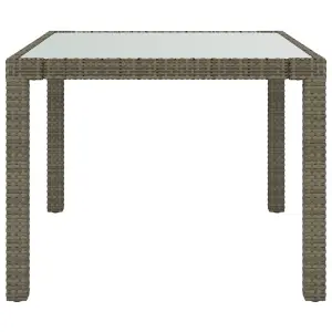 Berkfield Garden Table 90x90x75 cm Tempered Glass and Poly Rattan Grey