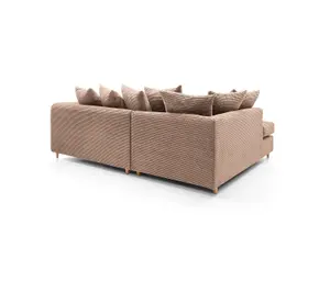 Jumbo Brown Cord Left Facing Corner Sofa for Living Room with Thick Luxury Deep Filled Cushioning