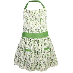 Vintage Style Leaf Print Green Adult Cooking Kitchen Apron