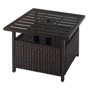 Costway Rattan Wicker Square Side Table Outdoor Garden Coffee Table w/ Umbrella Hole