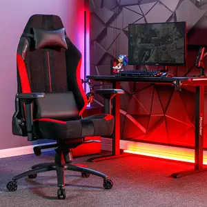 X-Rocker Onyx PC Office Gaming Chair, Ergonomic Computer Desk Chair, Velvet & Faux Leather with Lumbar Support - BLACK / RED