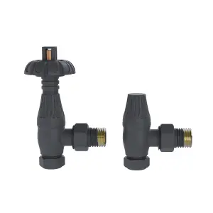 Right Radiators Traditional Thermostatic TRV Antique Design Angled Radiator Rad Valves Pair Anthracite