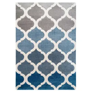 Navy Blue Grey Modern Trellis Living Area Rug 190x280cm