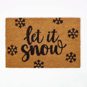 Homescapes Coir Doormat Christmas 'Let It Snow', Natural, 40 x 60 cm