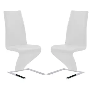 Demi Z White Faux Leather Dining Chairs With Chrome Feet In Pair