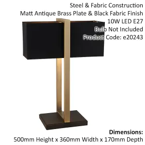 2 PACK Antique Brass Framed Table Lamp & Cotton Shade - Matt Black Base