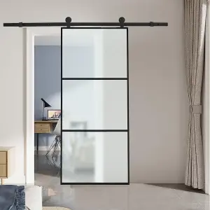 3 Panels Frosted Glass Barn Door Interior Sliding Door  Indoor Door with 1.83m Hardware Track Kit