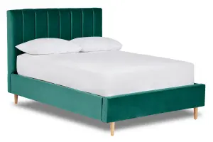 Solara Vertical Paneled Fabric Bed Base Only 5FT King- Verlour Deep Teal