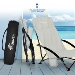 SUNMER Set of 2 Foldable Beach Chair with Side Pocket - Grey