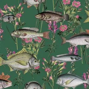 Holden Decor Lagoon Green Contemporary fish Smooth Wallpaper