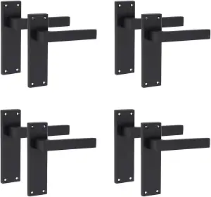 4 Pair of Victorian Straight Delta Matt Black Lever Latch Door Handles 150mm Long - Golden Grace