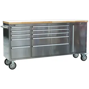 Versatile 1990mm Stainless Steel Mobile Tool Cabinet with 10 Drawers and Cupboard