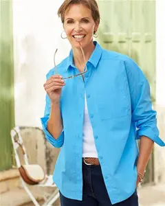 Cotton Traders Women's Relaxed Cotton Shirt In Blue - Size 8