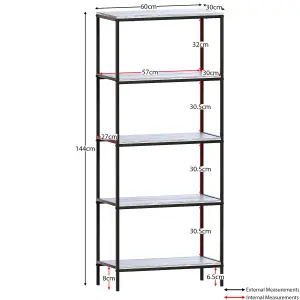 Vida Designs Brooklyn Grey 5 Tier Bookcase Industrial Freestanding Shelving Unit (H)1440mm (W)600mm (D)300mm