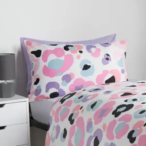 Leopard Reversible Duvet Cover Set Quilt Pillowcases Bedding, Pink - Double