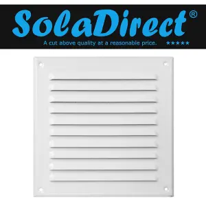 White Metal Air Vent Grille with Fly Screen Flat Ducting Ventilation Cover (250 x 250 mm)