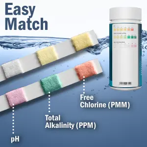 AQUAVERITY 3 in 1 Pool & Hot Tub Test Strips, Pack of 100 for Testing Total Alkalinity, Free Chlorine and pH